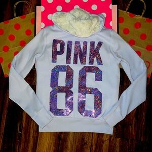 VS PINK RARE HTF SIZE XS PERIWINKLE SUPER IRIDESCENT BLING FAUX FUR COAT.